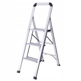 Drabina aluminiowa 3 szerokie stopnie ultra cienka po złożeniu do 150kg
