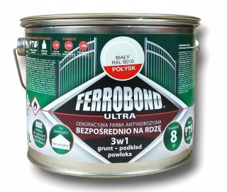Farba antykorozyjna na rdzę 3w1 Ferrobond Ultra RAL9010 BIAŁY połysk 2,5 L