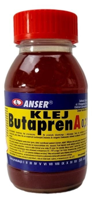 Klej kontaktowy Butapren A do skóry gumy tkanin filcu butelka 200 ml