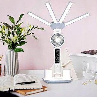 LAMPKA NA BIURKO WYŚWIETLACZ LED ORGANIZER TERMOMETR ZEGAR WENTYLATOR MOCNA