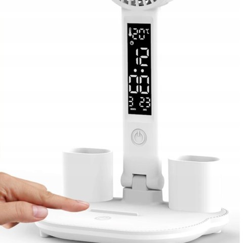 LAMPKA NA BIURKO WYŚWIETLACZ LED ORGANIZER TERMOMETR ZEGAR WENTYLATOR MOCNA