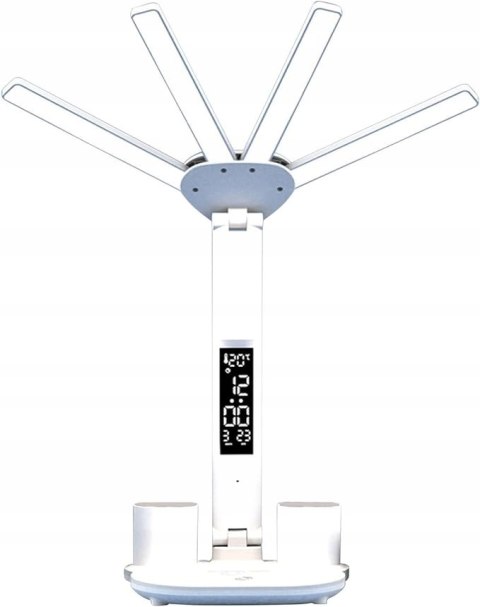 LAMPKA NA BIURKO WYŚWIETLACZ LED ORGANIZER TERMOMETR ZEGAR WENTYLATOR MOCNA