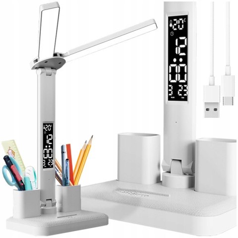 LAMPKA NA BIURKO WYŚWIETLACZ LED ORGANIZER TERMOMETR ZEGAR WENTYLATOR MOCNA