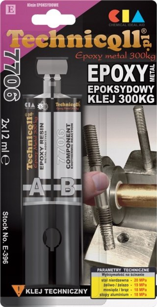 Klej epoksy metalowy 300kg mocny 396 2x12ml