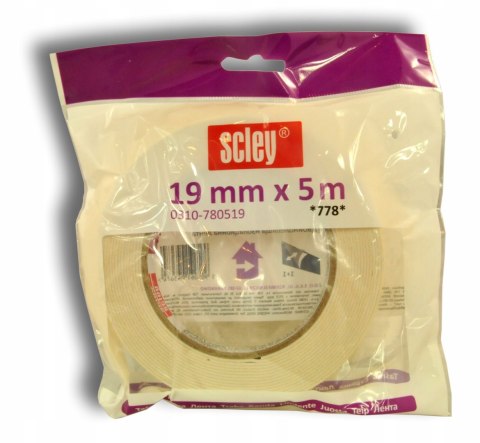 TAŚMA PIANKOWA MONTAŻOWA DWUSTRONNA SCLEY 19mm x 5m BIAŁA