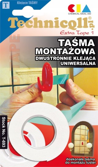 Taśma dwustronna montażowa biała mocna Technicqll 693 19mm x 1,5m