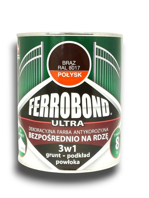 Farba antykorozyjna 3w1 na rdzę Ferrobond Ultra 0,7L RAL8017 BRĄZOWY połysk