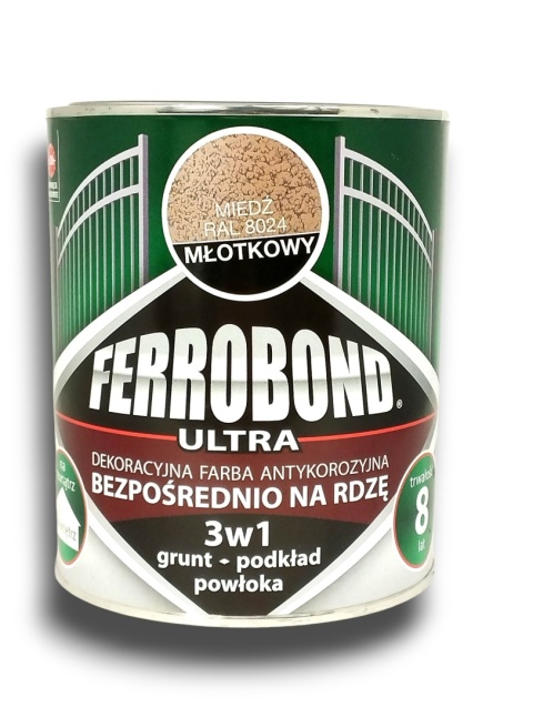 Farba antykorozyjna 3w1 na rdzę Ferrobond Ultra 0,7L RAL8024 MIEDŹ młotkowy