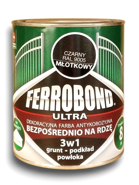 Farba antykorozyjna na rdzę 3w1 Ferrobond 0,7 L RAL9005 MŁOTKOWY CZARNY