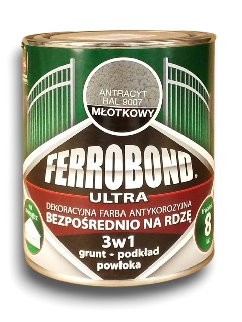 Farba antykorozyjna na rdzę 3w1 Ferrobond 0,7L RAL9007 ANTRACYT młotkowy