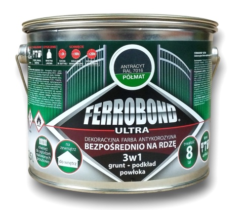 Farba antykorozyjna na rdzę 3w1 Ferrobond RAL7016 ANTRACYT półmat 2,5 L