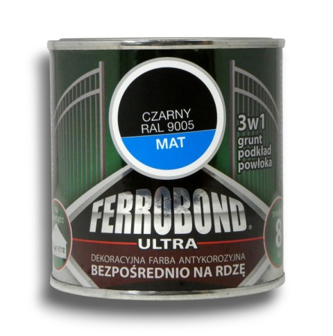 Farba antykorozyjna na rdzę 3w1 Ferrobond Ultra 0,25L RAL9005 CZARNY matowy