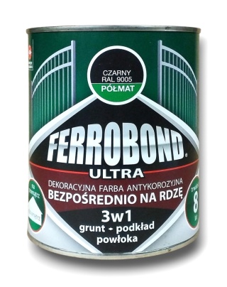 Farba antykorozyjna na rdzę 3w1 Ferrobond Ultra 0,7 L RAL9005 CZARNY półmat