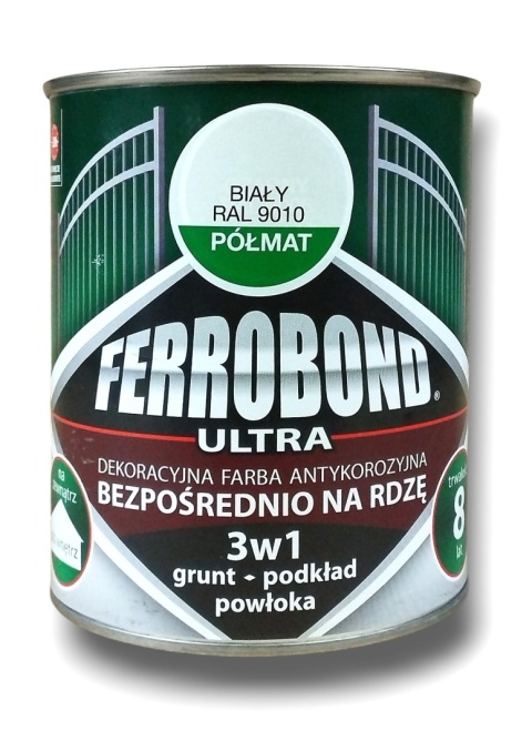 Farba antykorozyjna na rdzę 3w1 Ferrobond Ultra 0,7 L RAL9010 BIAŁY półmat