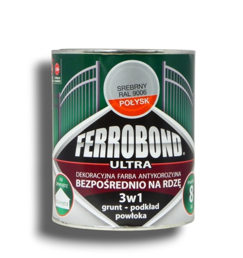 Farba antykorozyjna na rdzę 3w1 Ferrobond Ultra 0,7L RAL9006 SREBRNY połysk