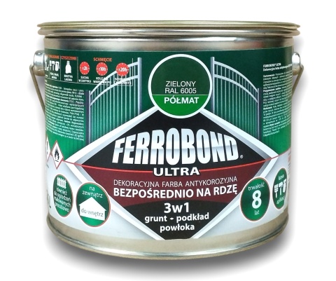 Farba antykorozyjna na rdzę 3w1 Ferrobond Ultra RAL6005 ZIELONY półmat 2,5L