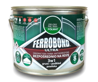 Farba antykorozyjna na rdzę 3w1 Ferrobond Ultra RAL6005 ZIELONY półmat 2,5L