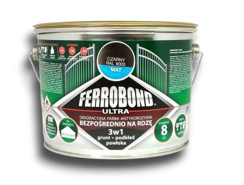 Farba antykorozyjna na rdzę 3w1 Ferrobond Ultra RAL9005 CZARNY matowy 2,5 L
