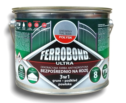 Farba antykorozyjna na rdzę 3w1 Ferrobond Ultra RAL9006 SREBRNY połysk 2,5L