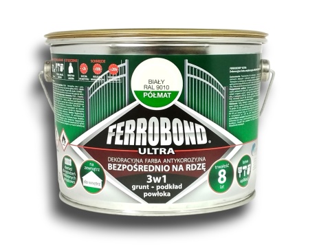 Farba antykorozyjna na rdzę 3w1 Ferrobond Ultra RAL9010 BIAŁY półmat 2,5L