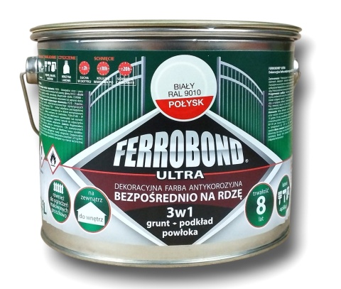 Farba antykorozyjna na rdzę 3w1 Ferrobond Ultra RAL9010 BIAŁY połysk 2,5 L