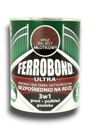 Farba antykorozyjna na rdzę Ferrobond Ultra 0,7L RAL8017 BRĄZOWY młotkowy