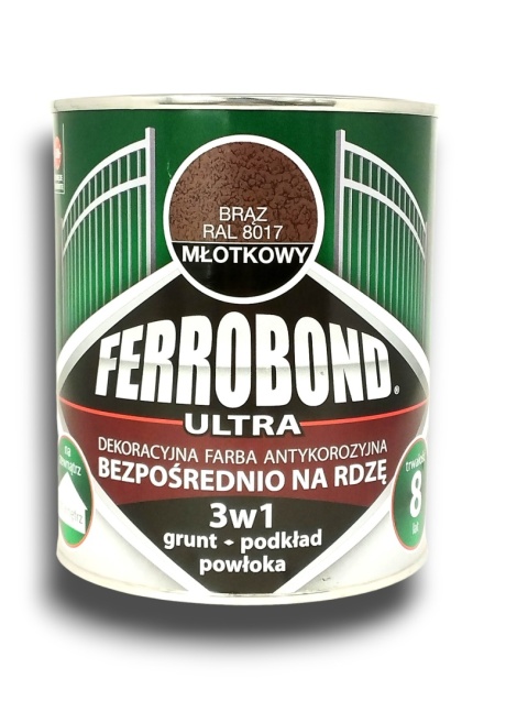 Farba antykorozyjna na rdzę Ferrobond Ultra 0,7L RAL8017 BRĄZOWY młotkowy