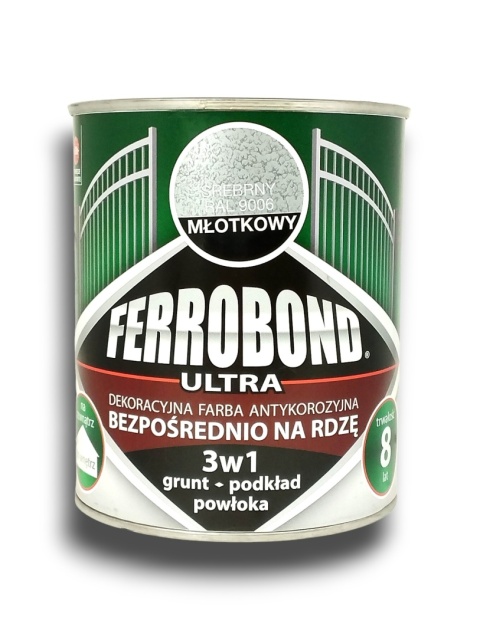 Farba antykorozyjna na rdzę Ferrobond Ultra 0,7L RAL9006 SREBRNY młotkowy