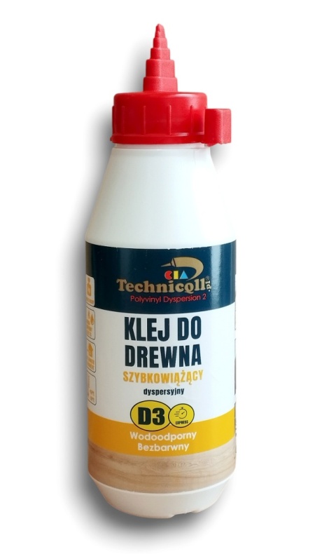 KLEJ DO DREWNA szybkowiążący bezbarwny do wnętrz i na zewnątrz D3 500ml