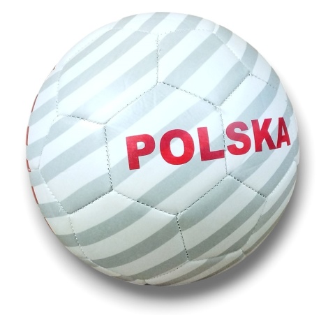 Piłka do gry w piłkę nożną Polska średnica 21cm szyta biało-szaro-czerwona