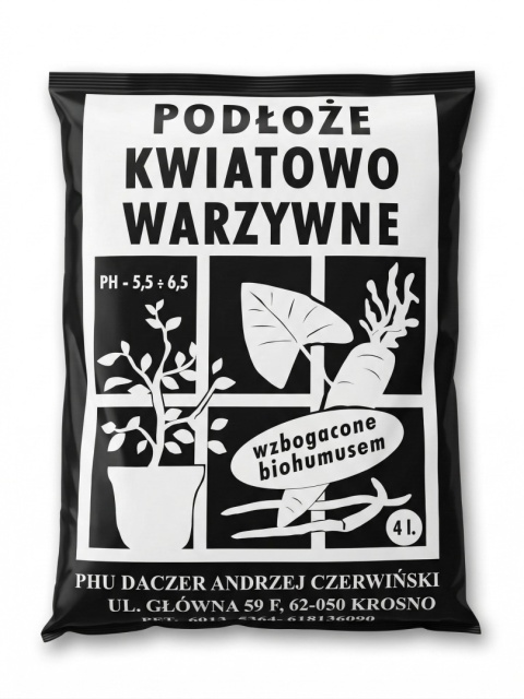 Podłoże Kwiatowo Warzywne 4L Ziemia do Roślin i Warzyw z Biohumusem