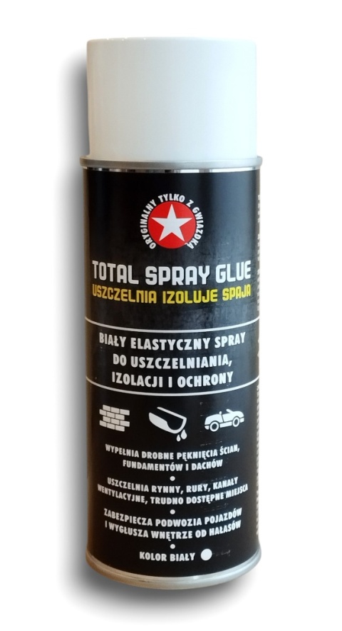 TOTAL SPRAY GLUE klei uszczelnia izoluje ściany rynny podwozia BIAŁY 400 ml