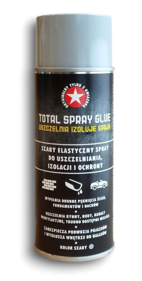 TOTAL SPRAY GLUE klei uszczelnia izoluje ściany rynny podwozia SZARY 400 ml