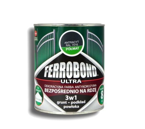 Emalia antykorozyjna na rdzę 3w1 Ferrobond 0,7 L RAL7016 ANTRACYT półmat