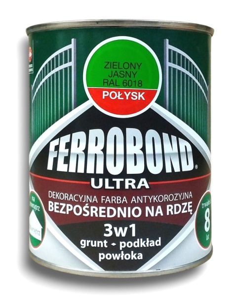 Farba antykorozyjna na rdzę 3w1 Ferrobond 0,7L RAL6018 ZIELONY JASNY połysk