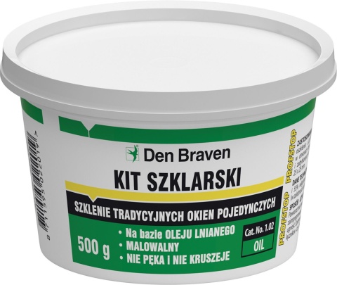 Naturalny kit szklarski na oleju lnianym malowalny nie pęka Den Braven 500g