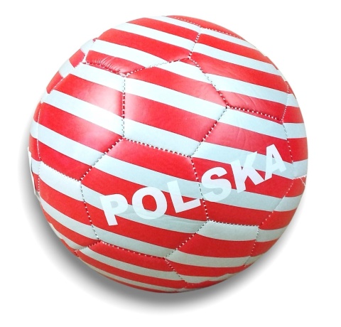Piłka do gry w piłkę nożną Polska średnica 21cm szyta biało-szaro-czerwona