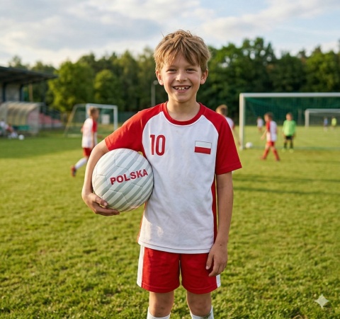 Piłka do gry w piłkę nożną Polska średnica 21cm szyta biało-szaro-czerwona