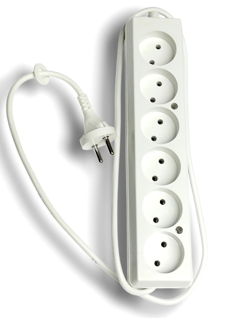 Przedłużacz biały dług przewodu 1,5m 6 gniazd EURO bez uziemienia PS-660