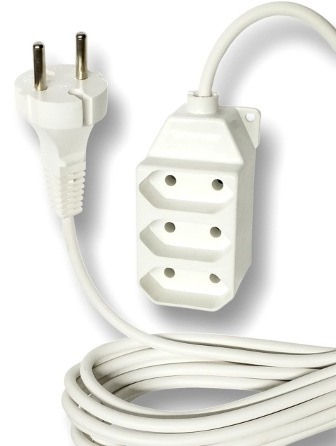 Przedłużacz listwowy elektryczny biały przewód 5m 3 gniazda EURO 7,5A